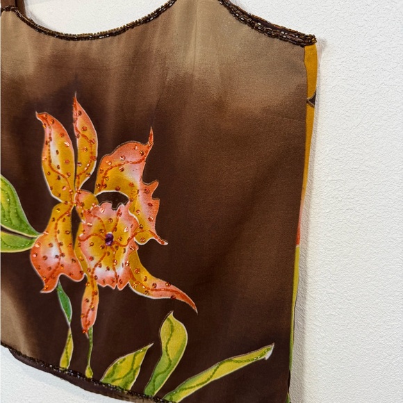 Vintage Midnight Velvet Beaded Floral Satin Camisole Top Brown Y2K Fairycore S - Picture 4 of 10